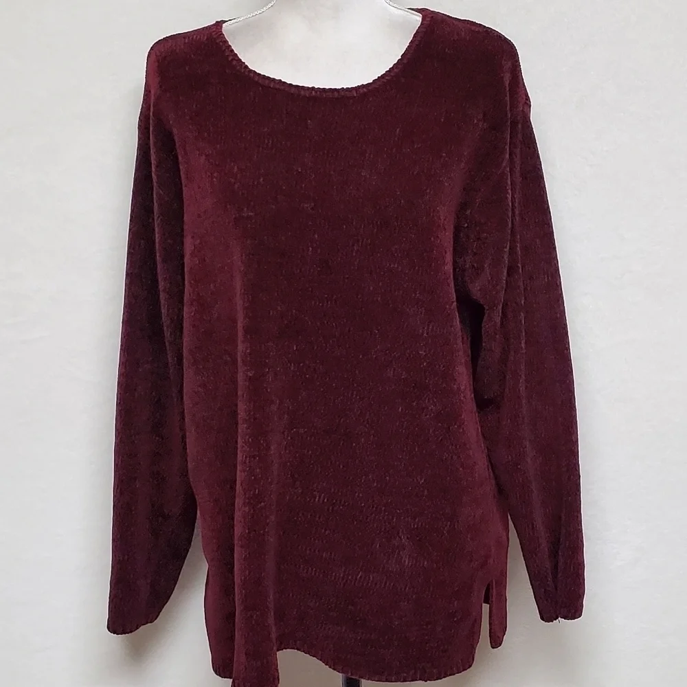 Vintage 90s Carolina Colours Deep Red Chenille Knit Long Sleeve Crewneck Sweater